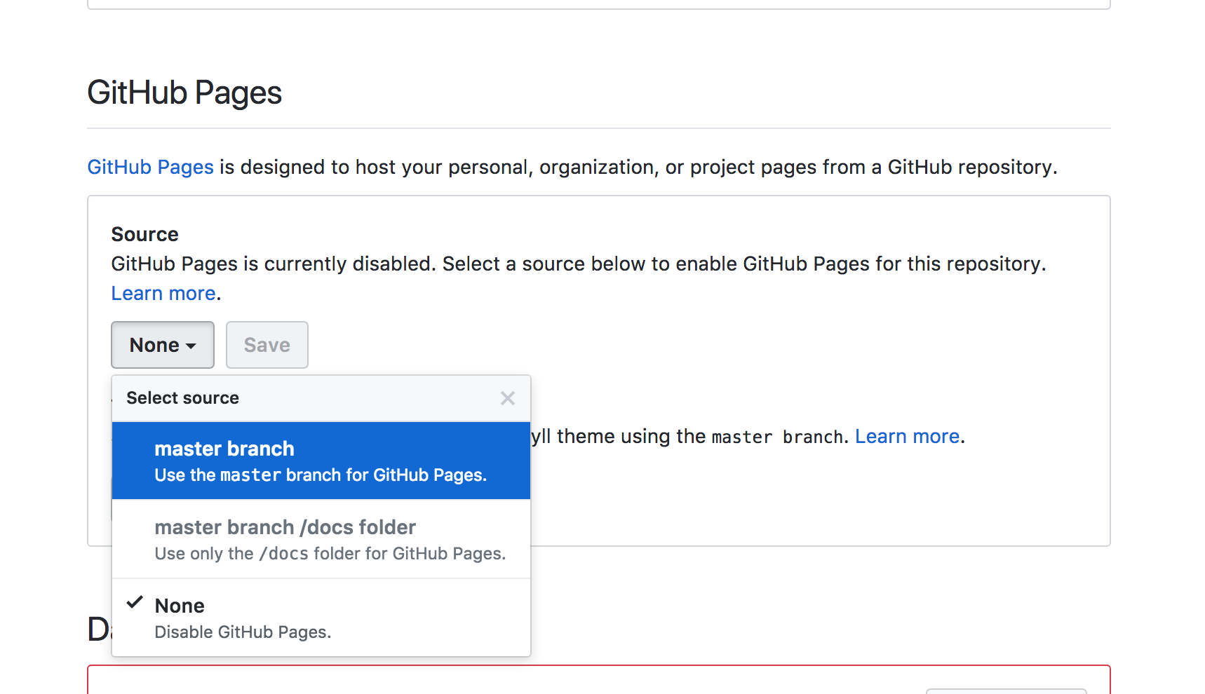 Exemplo configuração de github pages